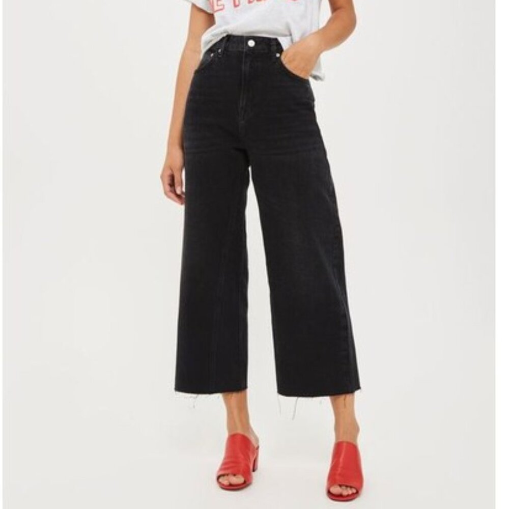 Topshop Moto Wide Leg Jeans - Washed Black - W30L32
